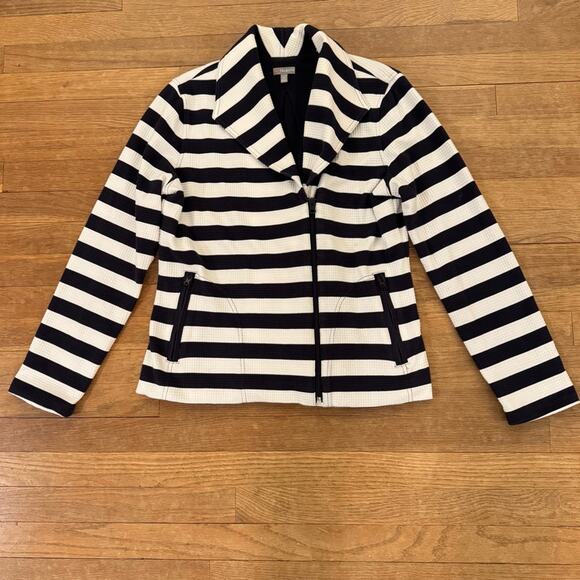 Talbots navy blue white long sleeve zip front jacket size medium M
 b27 - Picture 1 of 4